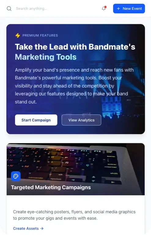 Bandmate marketing tools UI